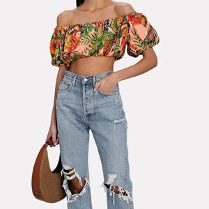 FARM RIO Macaw Leaves Off-The-Shoulder Crop Top